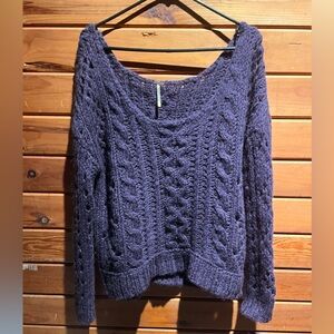 FREE PEOPLE Fluff Open Knit Purple Pullover Wool Sweater Boat Neck☮️